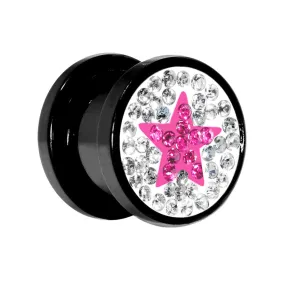 00 Gauge Pink Star Ferido Crystal Acrylic Screw Fit Tunnel