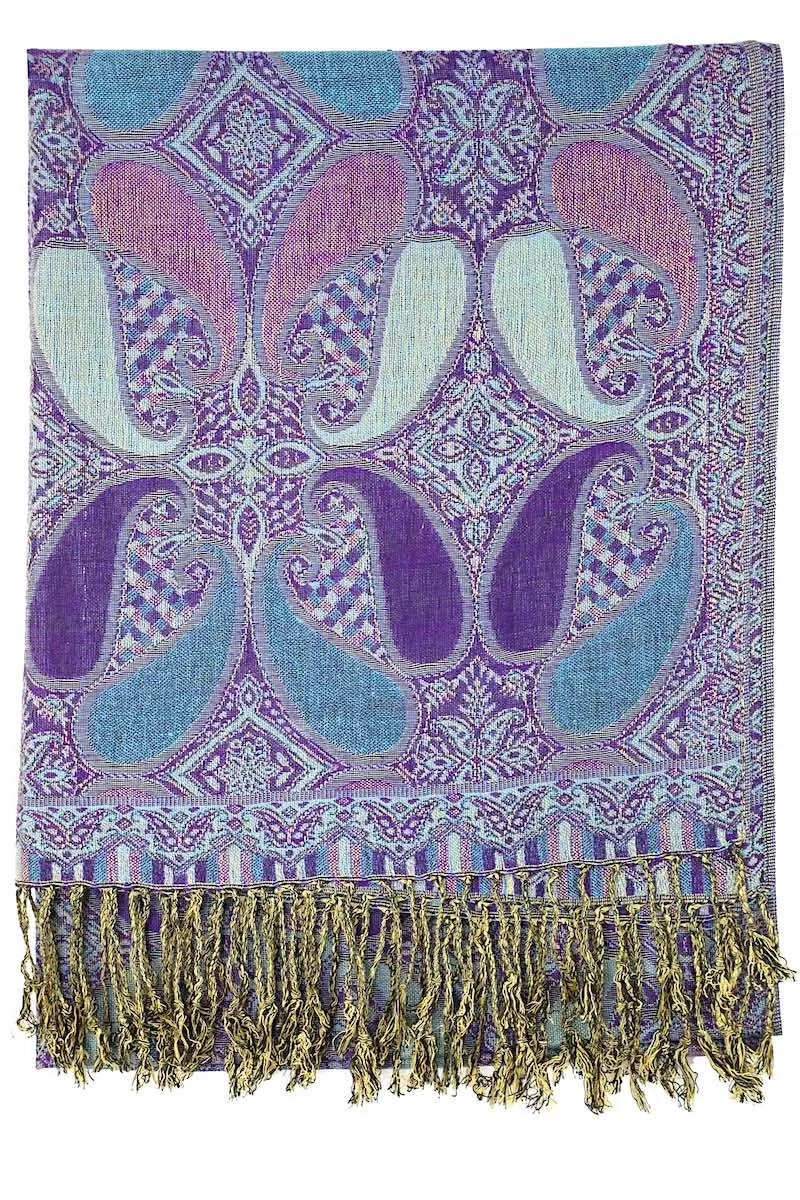 Achillea Deep Purple Multi Color Paisley Pashmina