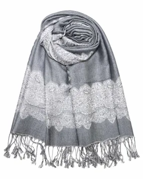 Achillea Reversible Paisley Border Pashmina Shawl Wrap Scarf