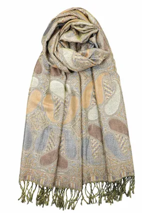 Achillea Tan Metallic Paisley Pashmina