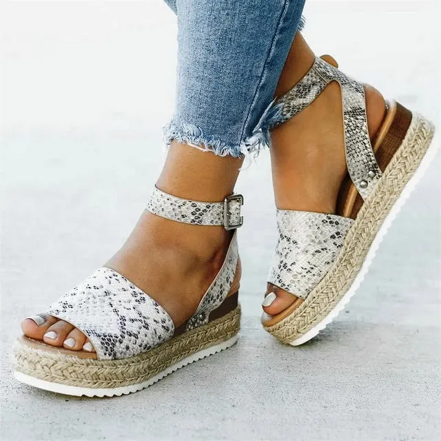 Ankle Strap Wedge Sandals for Women with One-Button Buckle