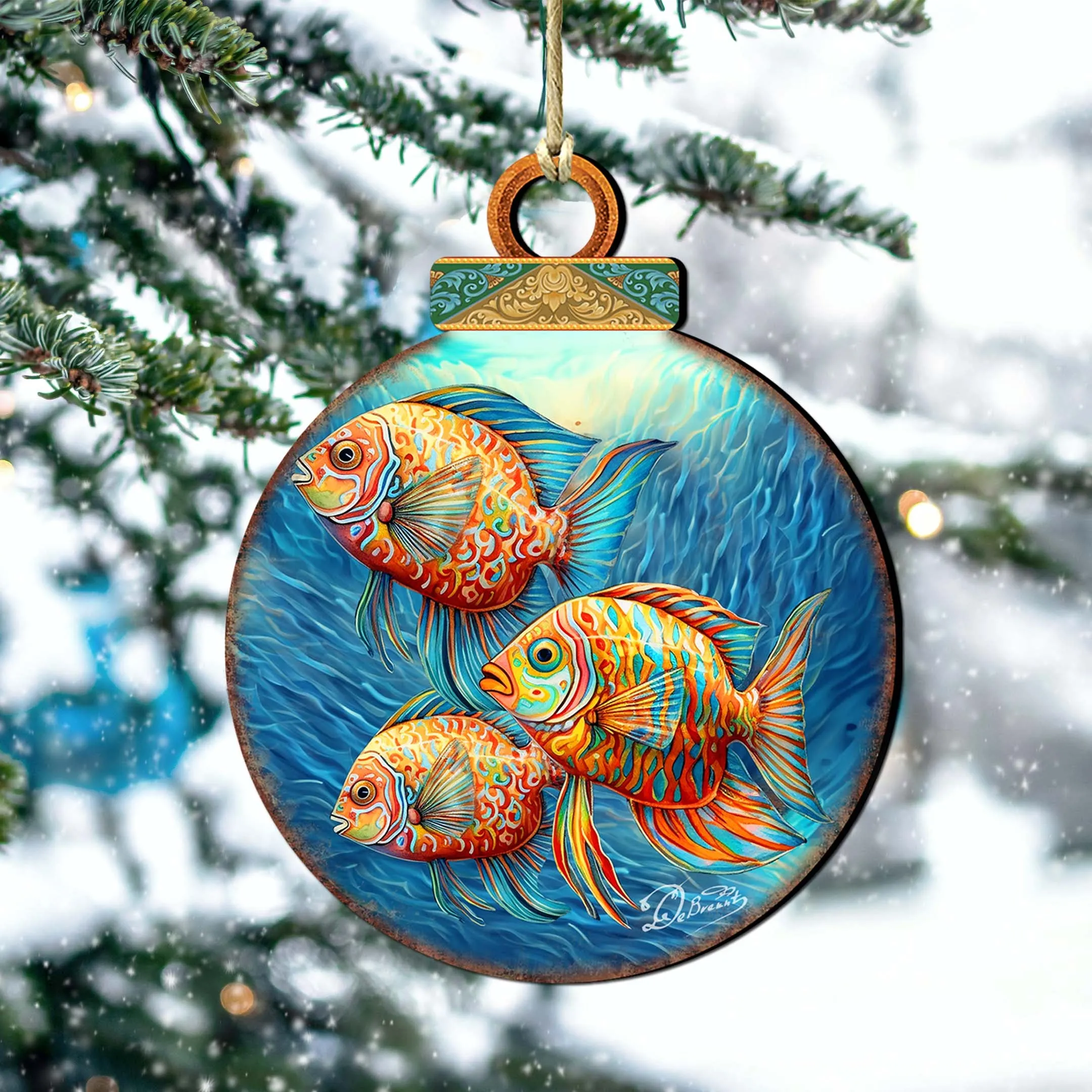 Beach Themed Ornaments - Rainbow Fish Wooden Ornaments by G.Debrekht | Coastal Holiday Decor - 8688178