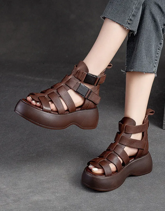 Breathable Side Buckle Strappy Retro Platform Sandals