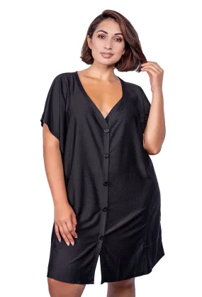 BUTTON FRONT DRESS WITH POCKETS - WAFFLE - PLUS SIZE