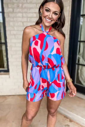 Color Mixer Cross Neck Halter Romper