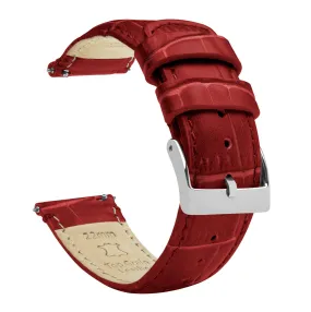 Crimson Red Alligator Grain Leather Watch Band (12mm, 18mm, 23mm SALE)