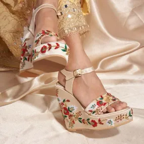 Customizable Hand-Embroidered Wedges for Festive &amp; Bridal Wear | Lightweight, Cushioned.