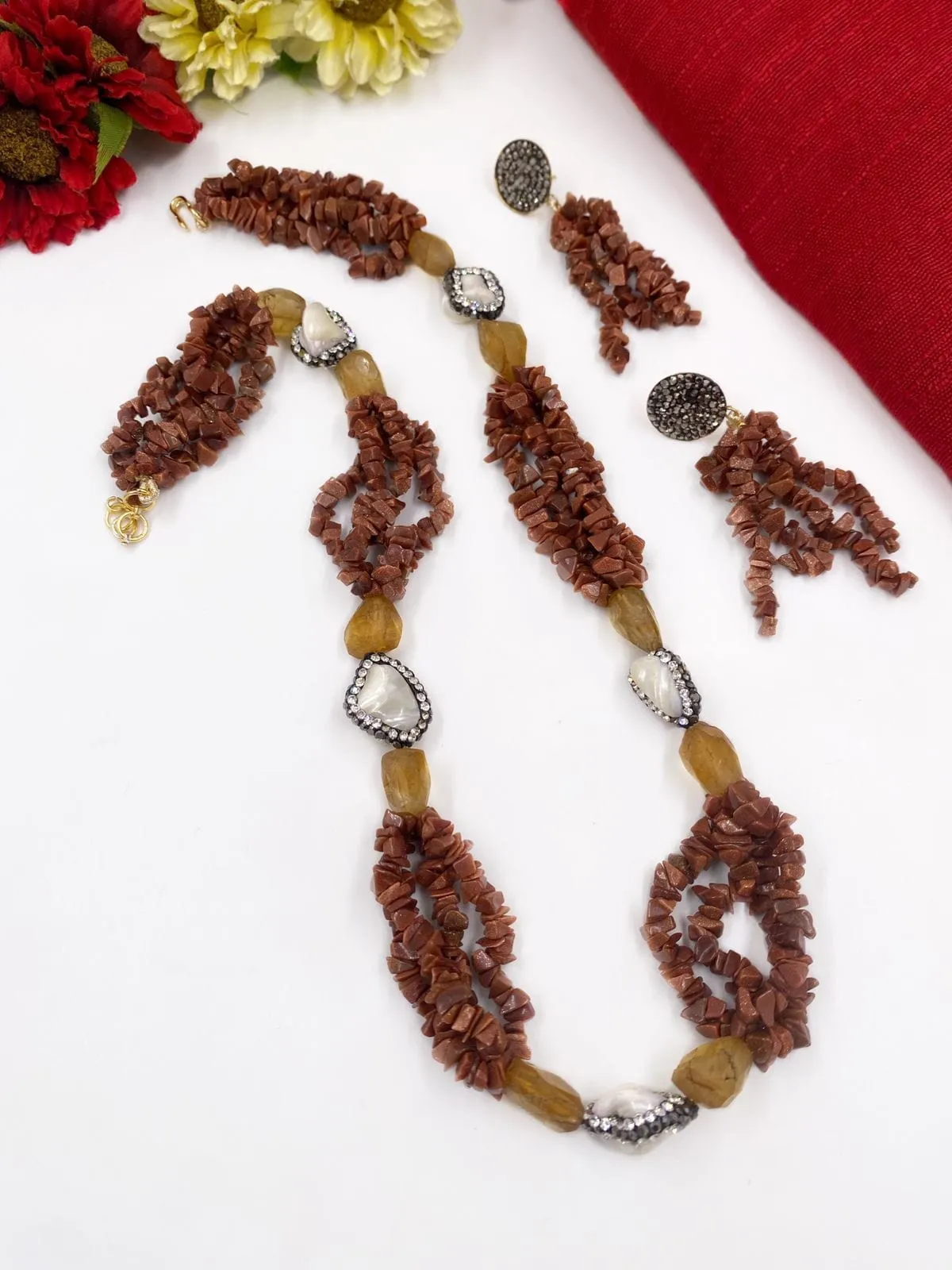 Designer Handcrafted Uncut Gold Stones Gemstone Beads Necklace Set By Gehna Shop