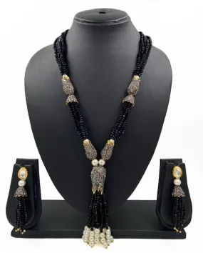 Designer Handmade Multilayered Black Crystal Beads Necklace Set For Woman