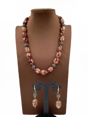 Designer Semi Precious Turquoise Brown Chalcedony Stone Beads Necklace By Gehna Shop