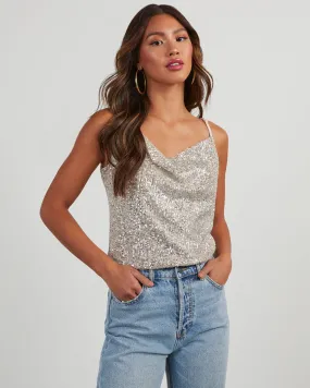 Diamond Girl Sequin Cowl Neck Top