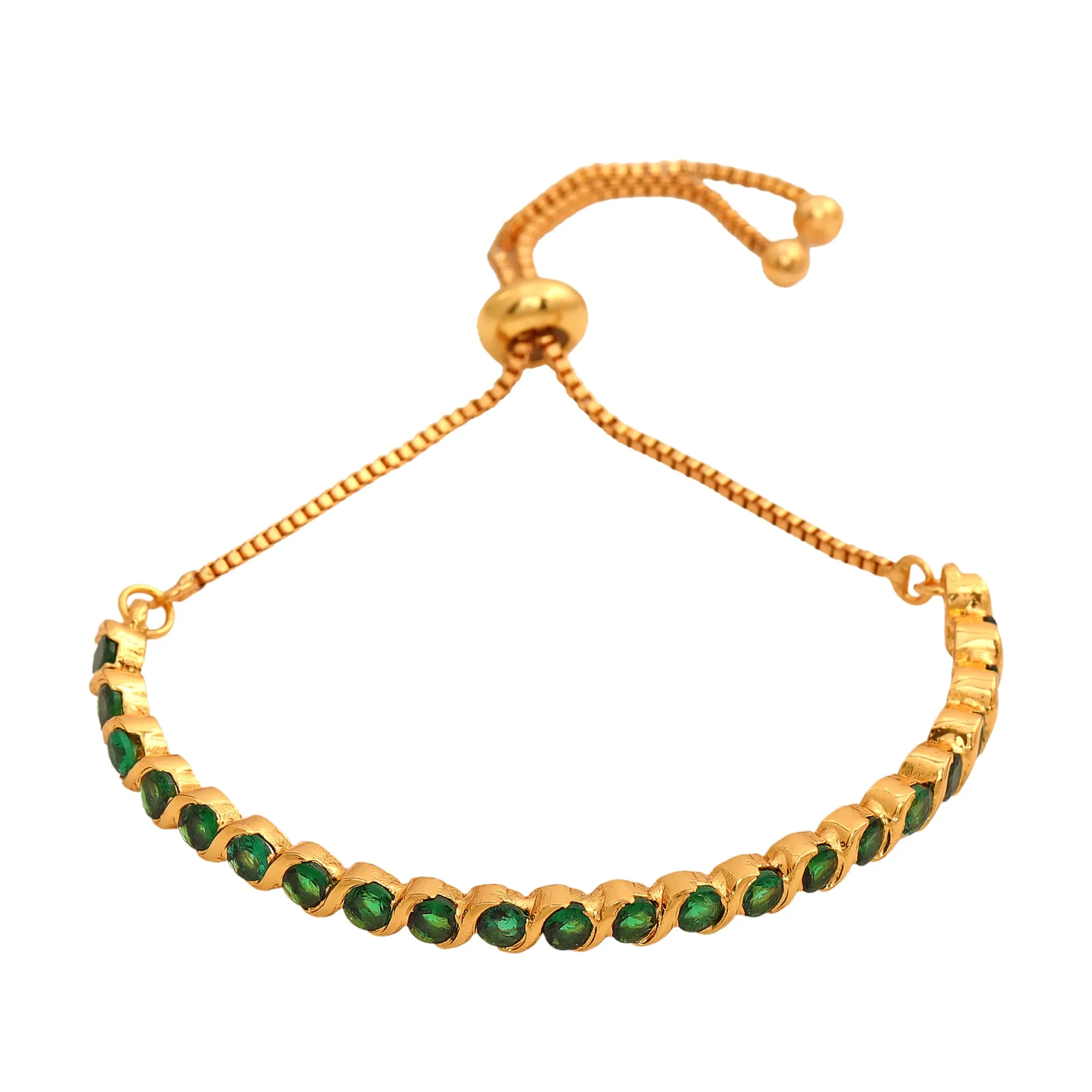 Estele Gold Plated Candy Collection with Green American Diamonds Bracelet (adjustable)