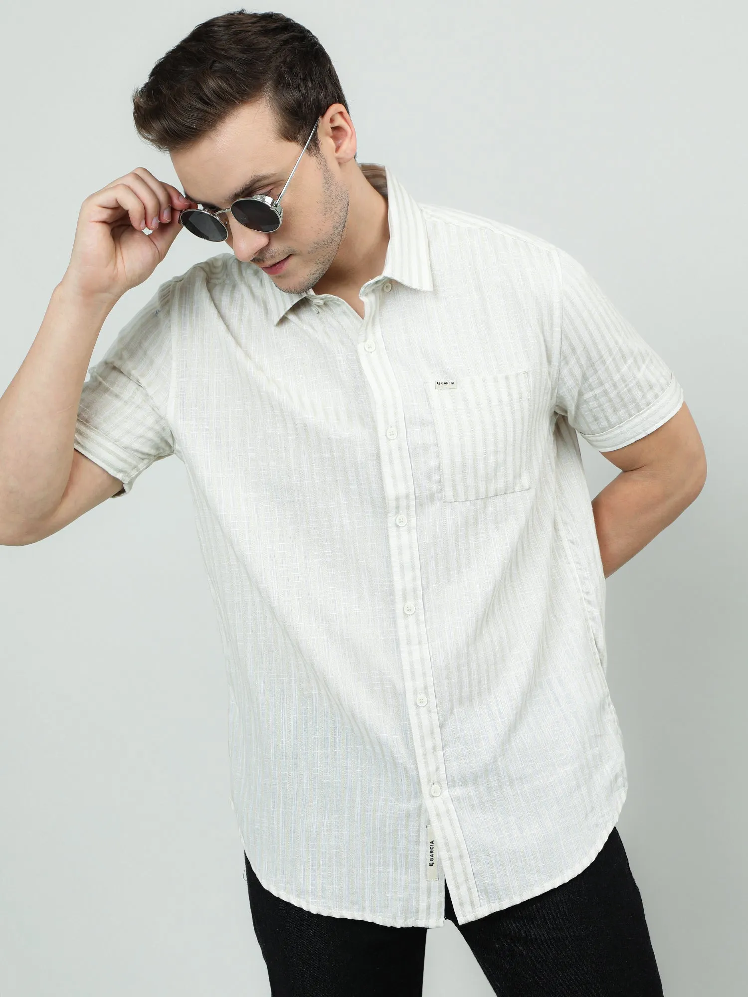 Men Cotton Cream Classic Shirt