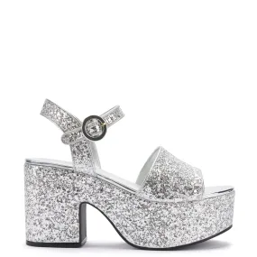 Miso Platform Strap Sandal In Silver Glitter