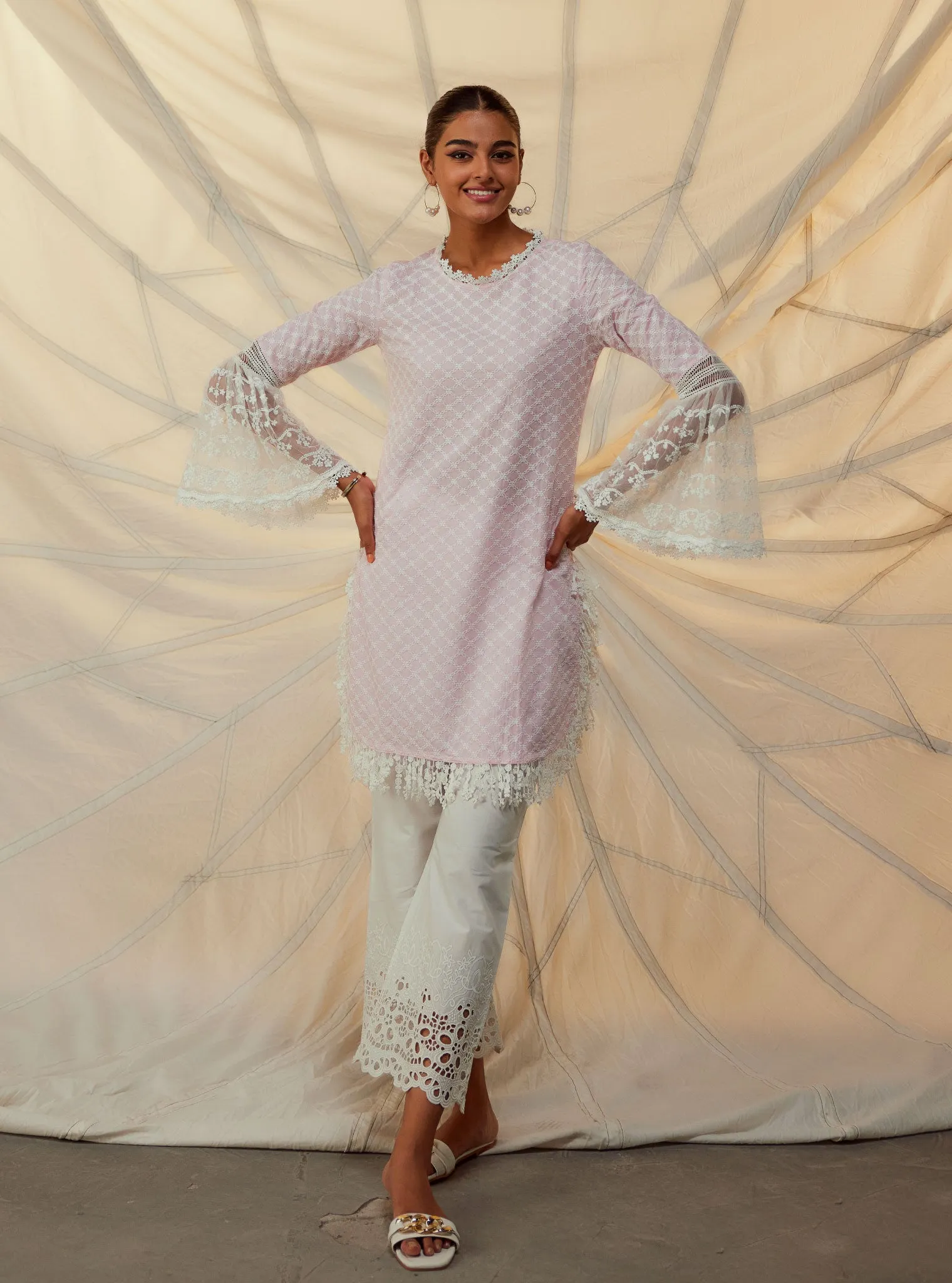 Mulmul Aspen Pink Kurta With Garara