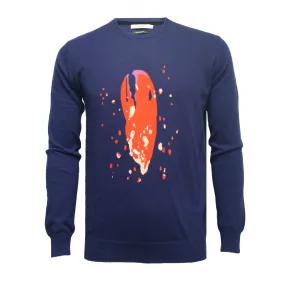 Navy Crew Neck Lobster Claw Intarsia