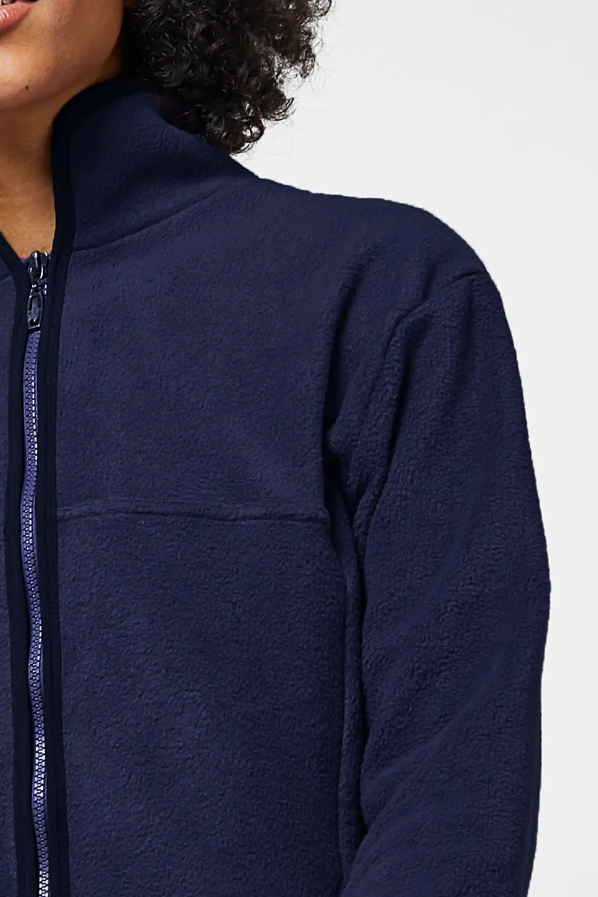 Trimmed Fleece Jacket with Pockets Navy