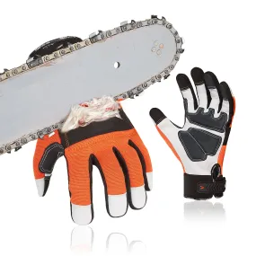 VGO Chainsaw Gloves, 12-Layer Chainsaw Protection on Both Hand Back, Safety leather Work Gloves, Mechanic Gloves(1 Pair,Orange,GA9797CS)